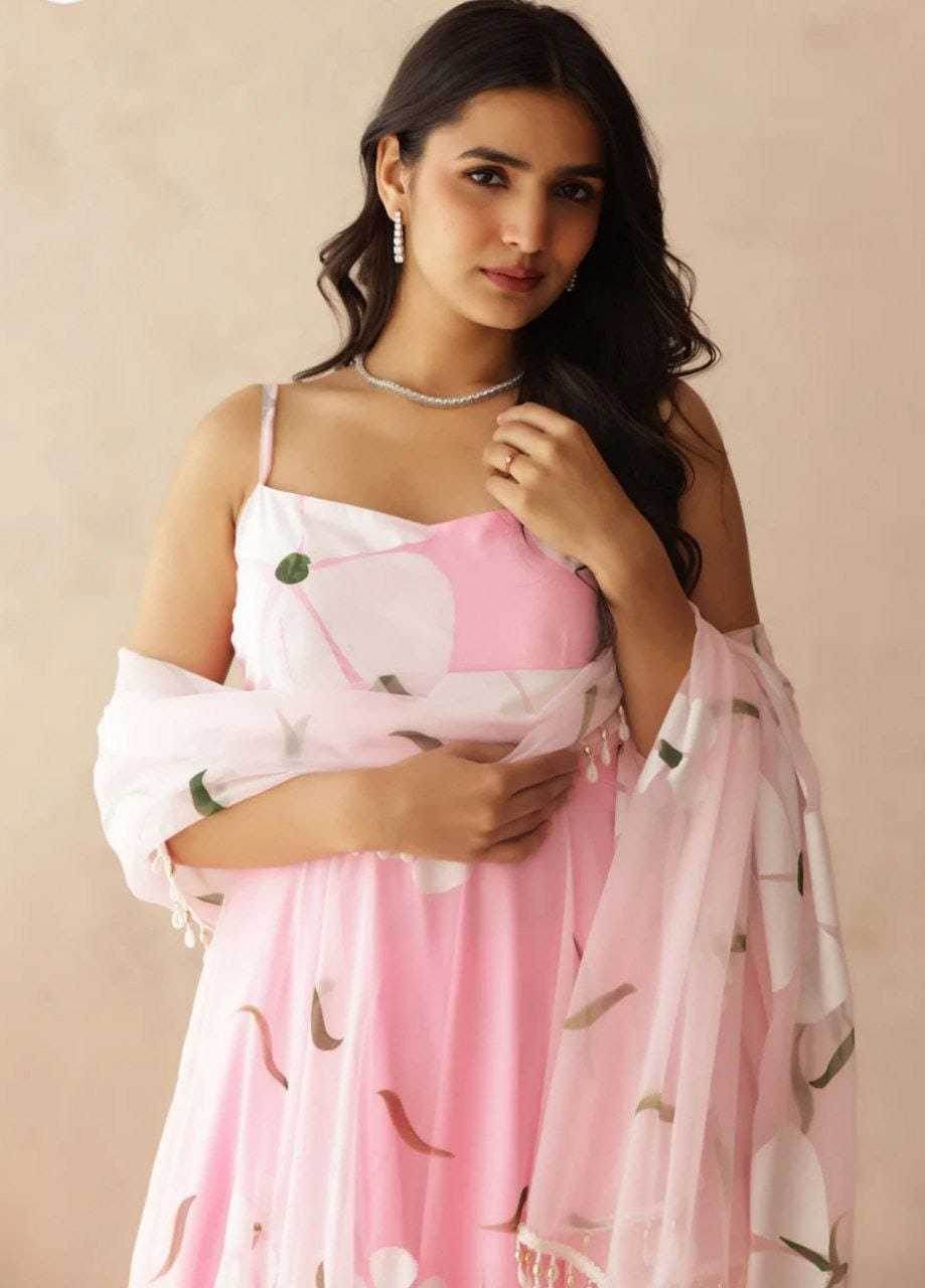 Georgette Printed Pink Gown - MYLUXURY LANE ENTERPRISE